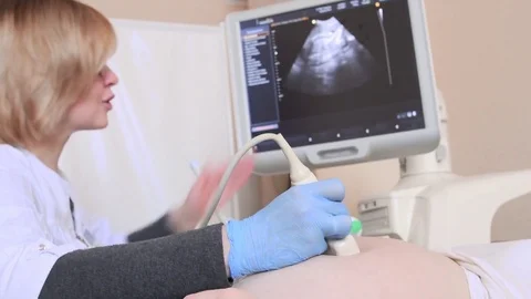 Ultrasound scanner for medical examination of pregnancy Stock