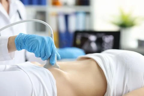 Ultrasound of woman in early pregnancy in clinic Stock Photos