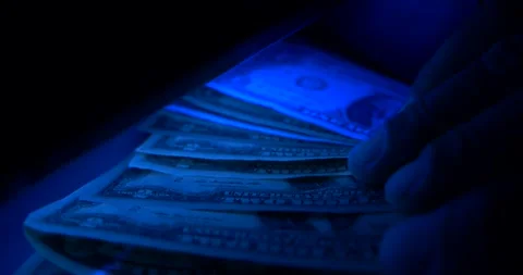 Ultraviolet checking money close up Video stock 91779701
