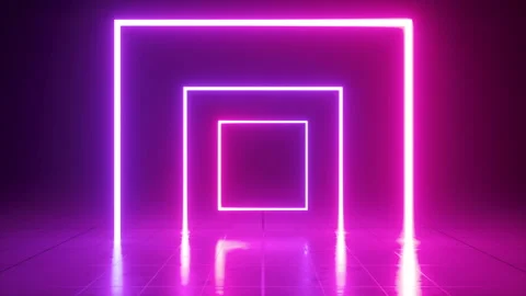 Ultraviolet neon abstract background with 3d square frame. Looping animation Stock Footage 145021176