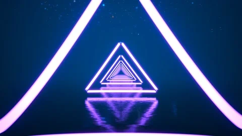 The ultraviolet neon triangular portal. Glowing tunnel door. Fantasy scene. Video stock 201208826