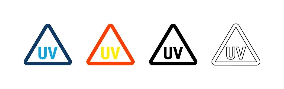 Ultraviolet protection warning triangle icon set containing icons for sun p.. Illustration