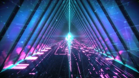 Ultraviolet sci fi tunnel. Glowing neon lamps. Stock Footage 112113540