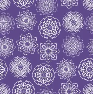 Ultraviolet seamless background with monoline white lace patterns in vintage Stock Illustration