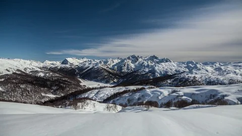 UltraWide Panorama of winter Mountains. Static time lapse Stock-Footage 83694031