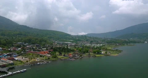 Ulun Danu Beratan Temple in Bali, drone view of the temple and surrounding area Stock Footage 255686952