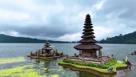 Ulun Danu Beratan temple at the edge of Lake Bratan, Bali, Indonesia Stock Footage 297009086