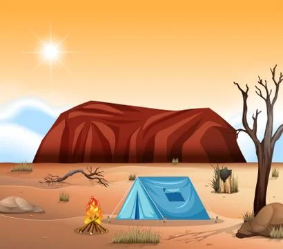 Uluru outback camping scene Stock Illustration