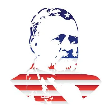 Ulysses Simpson Grant. Stylized vector portrait on a white background Stock Illustration