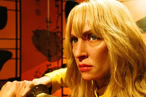 Uma Thurman as the Bride from Kill Bill in Madame Tussauds Hollywood wax museum. 스톡 사진