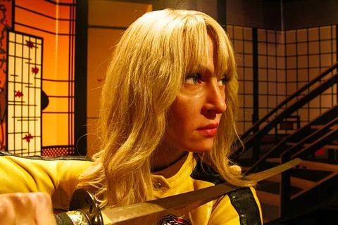 Uma Thurman as the Bride from Kill Bill in Madame Tussauds Hollywood wax museum. Stock Photos