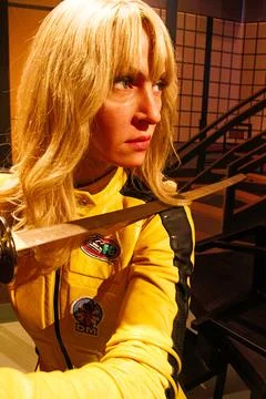 Uma Thurman as the Bride from Kill Bill in Madame Tussauds Hollywood wax museum. Stock Photos
