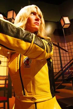 Uma Thurman as the Bride from Kill Bill in Madame Tussauds Hollywood wax museum. Photos