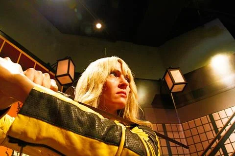 Uma Thurman as the Bride from Kill Bill in Madame Tussauds Hollywood wax museum. 스톡 사진