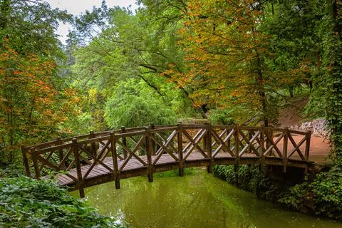 Uman. Sofievsky park. Bridge over the river. Stock Photos