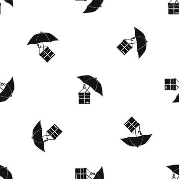 Umbrella and a cardboard box pattern seamless black Illustrazione stock
