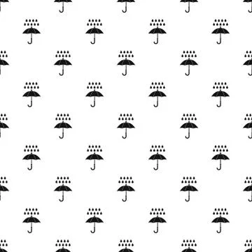 Umbrella and rain drops pattern, simple style Stock Illustration