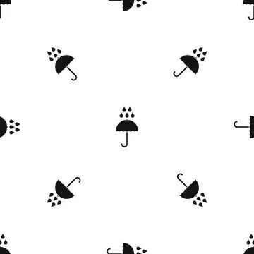 Umbrella and rain drops pattern seamless black Illustrazione stock