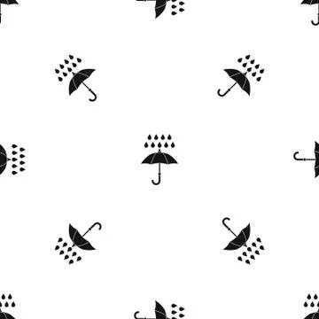 Umbrella and rain pattern seamless black Stock Illustration