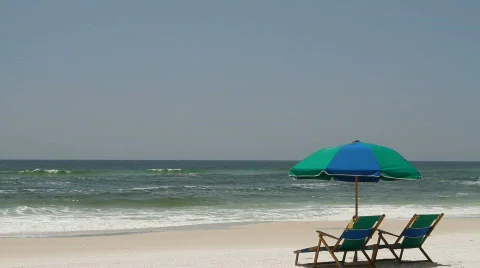 Umbrella And Recliners Stock Footage 707260