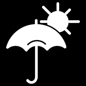 Umbrella and sun icon. Vector icon isolated on black. Stock Illustration