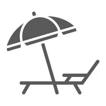 Umbrella and sun lounge glyph icon, travel Stock Illustration