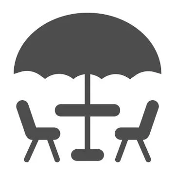 Umbrella and table with chairs solid icon, Coffee time concept, street cafe sign Illustration