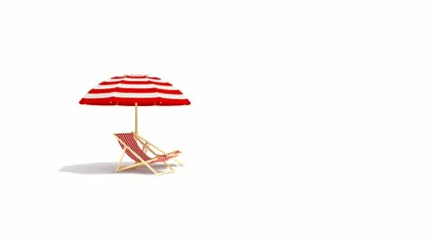 Umbrella and two red deckchair (1080p) Stock Footage 10732155