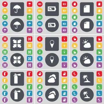 Umbrella, Battery, File, Deploying screen, Checkpoint, Cloud, Fi icon symbol. A イラスト素材