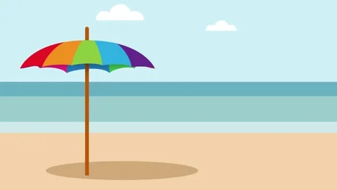 Umbrella on the beach. Hello summer. Animated illustration with copy space Stock Footage 239048460
