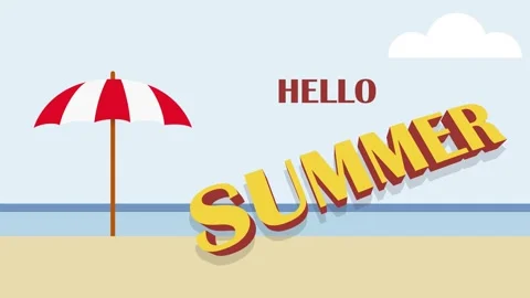 Umbrella on the beach. Text Hello summer. Animated illustration Stock Footage 240697395