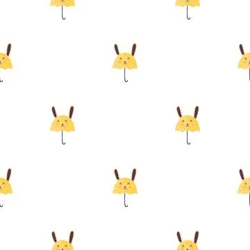 Umbrella bunny seamless pattern. Funny characters background. Stock Illustration