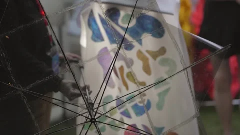 Umbrella that changes colors of objects with refraction special coating Stock Footage 322535725