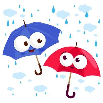 Umbrella characters in the rain. Vector illustration Stock Illustration