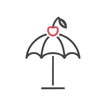 Umbrella cherry icon. Simple outline icon of an umbrella with a cherry on t.. Stock Illustration