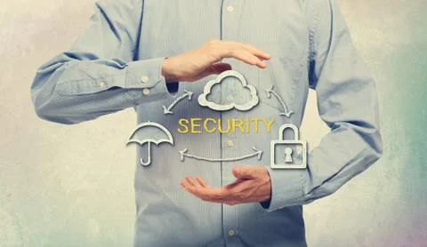 Umbrella, Cloud and Lock for Security Concept Stock Photos