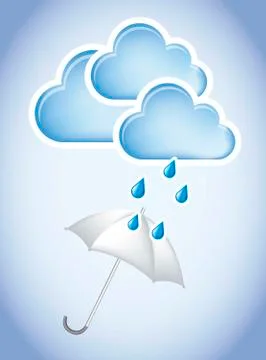 Umbrella with clouds and drops over sky background. vector illustration Stock Illustration
