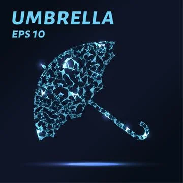 The umbrella consists of points, lines and triangles. The polygon shape in .. Stock Illustration