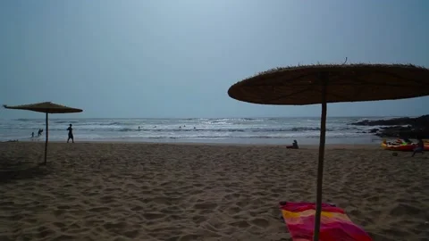 Umbrella on the empty beach Stock Footage 157018658