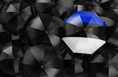 Umbrella with Estonian flag among black umbrellas, 3D rendering Stock Illustration