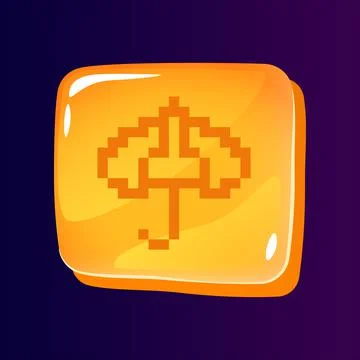 Umbrella glossy ui button with pixelated icon Stock Illustration