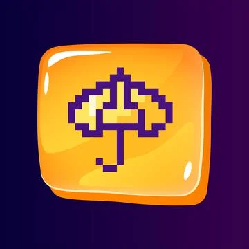 Umbrella glossy ui button with pixelated color icon Stock Illustration