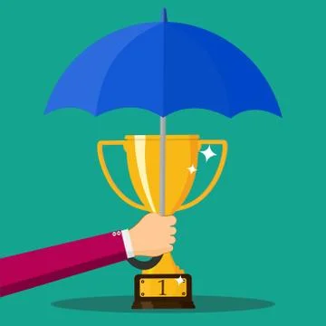 Umbrella handle and trophy. The concept of champion treatment. Vector illustr Illustration
