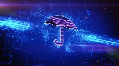 Umbrella icon on abstract blue background Stock Footage 63511130