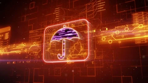 Umbrella icon on abstract orange background Stock Footage 72315646