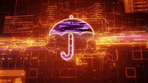 Umbrella icon on abstract orange background Stock Footage 72315695