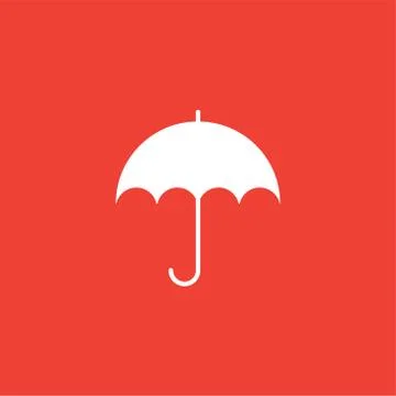 Umbrella Icon On Red Background. Red Flat Style Vector Illustration Stock Illustration