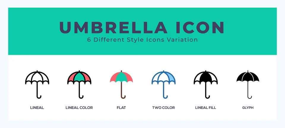 Umbrella icon set with different styles. Design elements for logo. Vector i.. Illustrazione stock