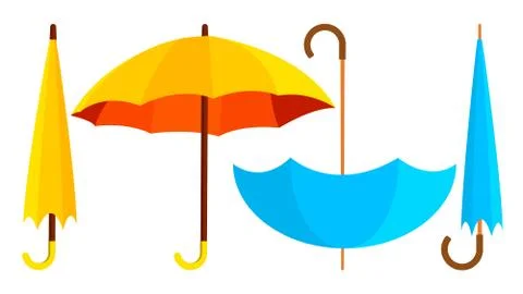 Umbrella Icon Vector. Opened And Closed. Autumn Rain Concept. Isolated Cartoon Illustrazione stock