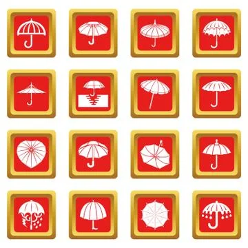 Umbrella icons set red square vector 스톡 일러스트